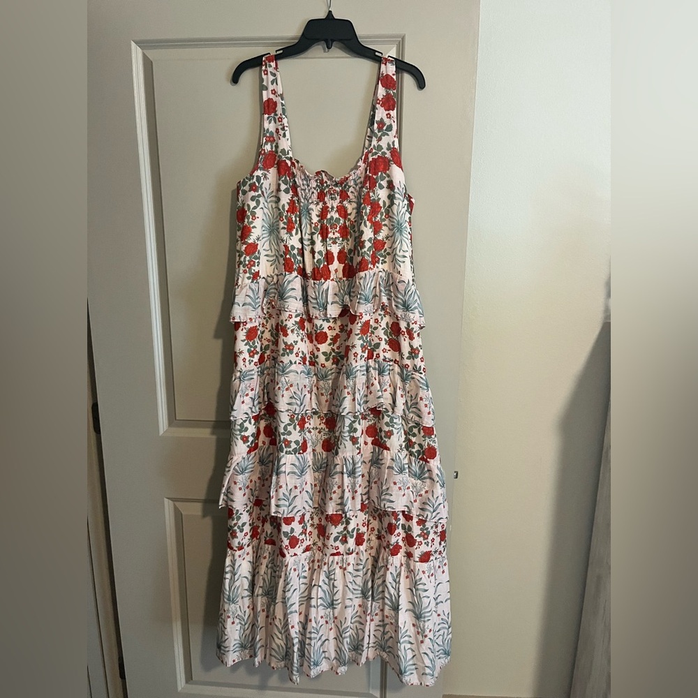 Anthropologie Red and White Ruffled Tiered Maxi Dress
